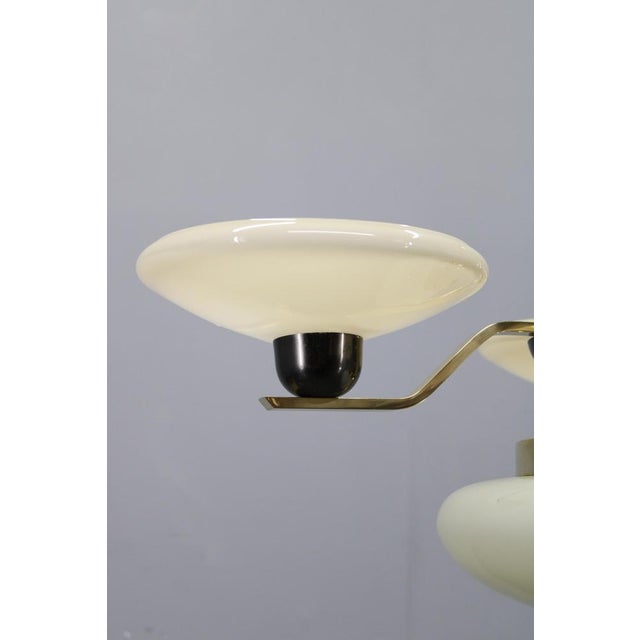 Art Deco Brass, Glass, and Aluminum Chandelier with Cream Glass, Czechoslovakia, 1930s For Sale - Image 6 of 14