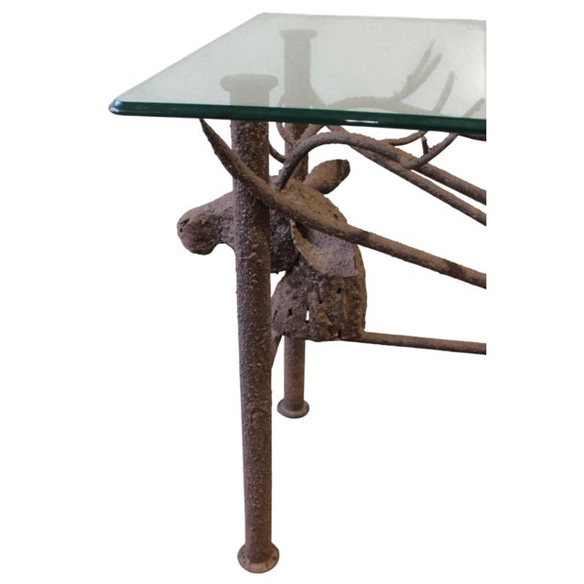 Iron Sculptural Stag Antler Glass Top Center Table For Sale - Image 4 of 4