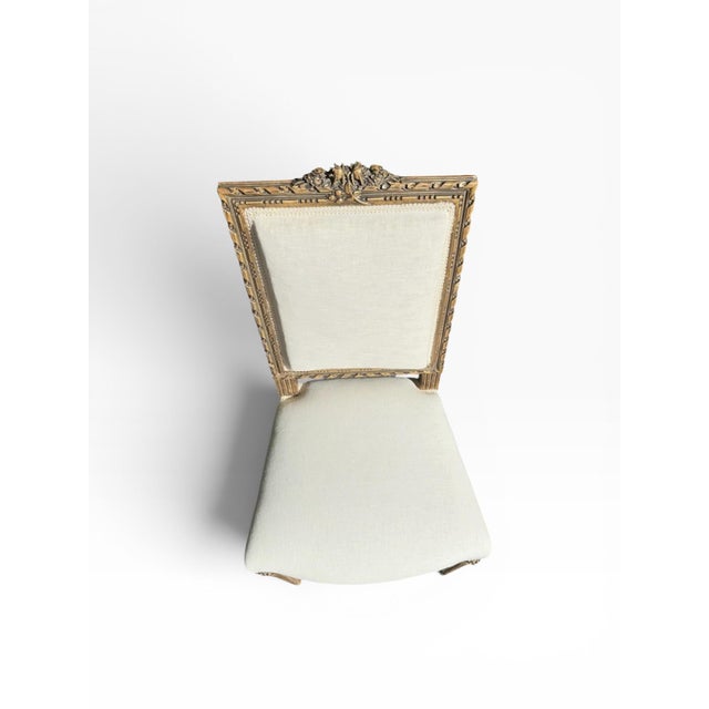 Mid 20th Century Pair of Mid-20th Century Louis XVI Style Giltwood Side Chairs With Cream Linen Upholstery For Sale - Image 5 of 16