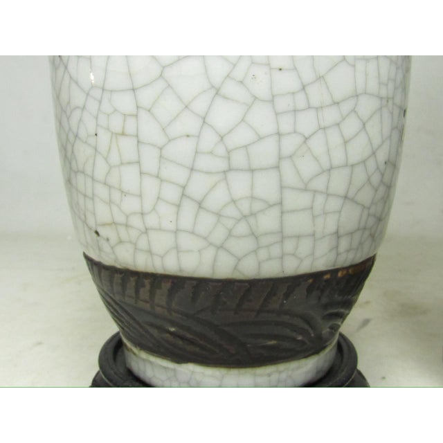 Wood Pair of Chinese Crackle Glaze Lamps For Sale - Image 7 of 16