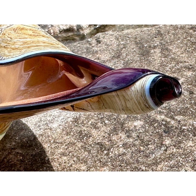 Mouth-Blown Glass Art Bowl in the Shape of a Shell, from the Jozefina Krosno Glass Art Manufactory, Poland, 1980s For Sale - Image 10 of 18