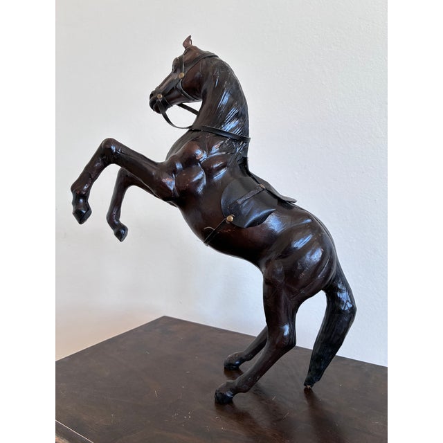 VIntage Handcrafted Leather Horse Statue With Brass Appointments For Sale - Image 13 of 14