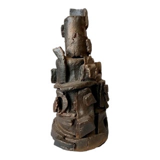 Contemporary Architectural Brutalist Ceramic Vase For Sale