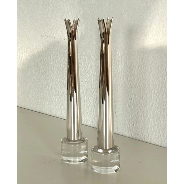 Glass and Silver-Plated Solifleur Vases by Lino Sabattini, Set of 2 For Sale - Image 10 of 17