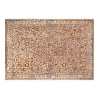 Authentic 19th Century Persian Tabriz Blue, Brown Handmade Wool Rug For Sale