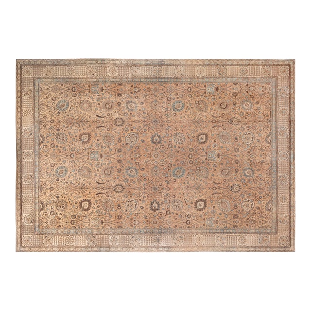 Authentic 19th Century Persian Tabriz Blue, Brown Handmade Wool Rug For Sale