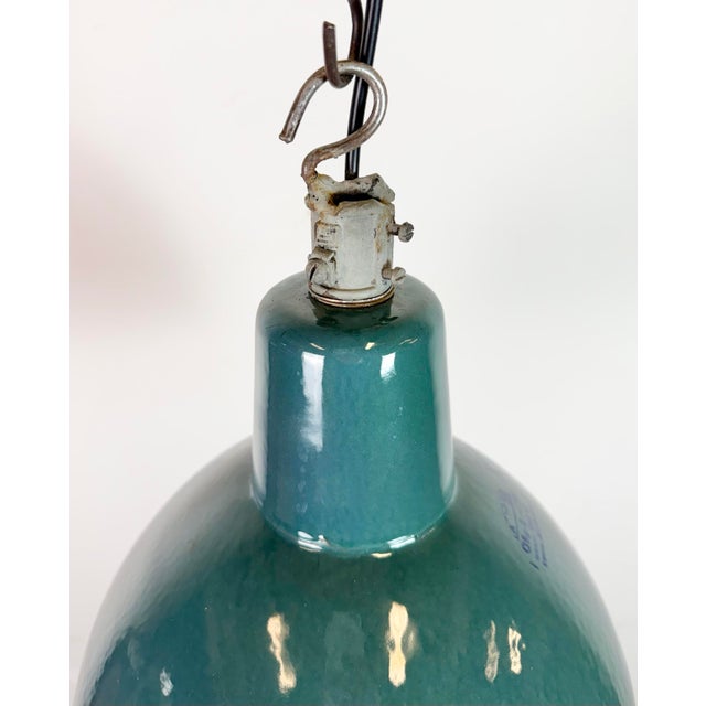 Green Industrial Petrol Enamel Factory Pendant Lamp, 1960s For Sale - Image 8 of 17