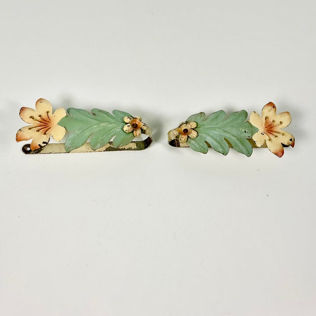 1920s Antique Italian Boho Chic Hollywood Regency Flora Tole Tiebacks - Set of 2. For Sale - Image 6 of 8