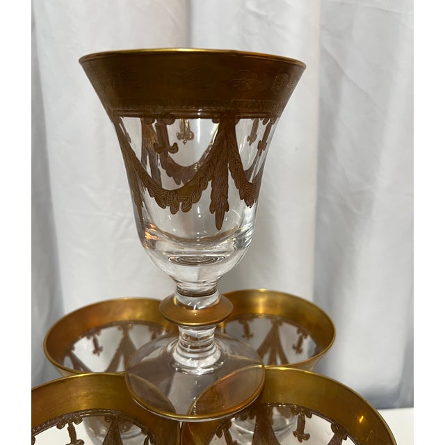 Vintage Medici Artic Italica 14k Gold Swag Design Wine Glasses- Set of 5 For Sale - Image 4 of 5