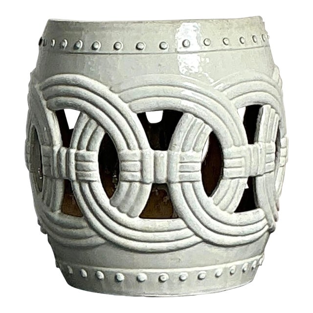 Vintage Boho Glazed Ceramic Low Stool For Sale