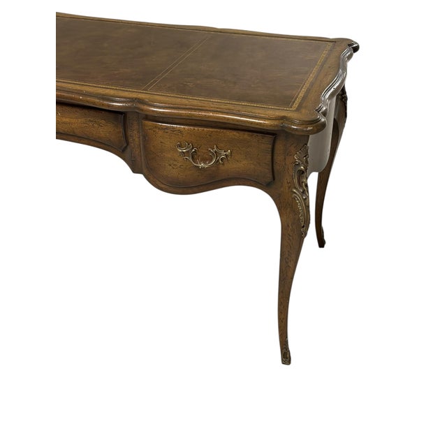 Vintage Auffray & Co French Walnut Partners Desk With Tooled Leather Top For Sale - Image 9 of 18