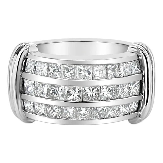 Three Row Princess Cut Diamond Ring 1.86cttw, Size 6 For Sale