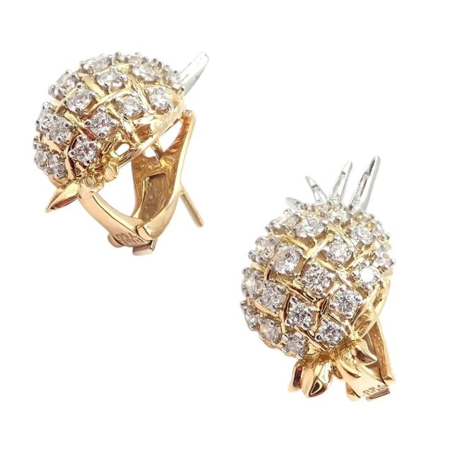 Platinum and 18k Yellow Gold Diamond Vintage Pineapple Earrings by Verdura. Crafted in 18k yellow gold and platinum,...