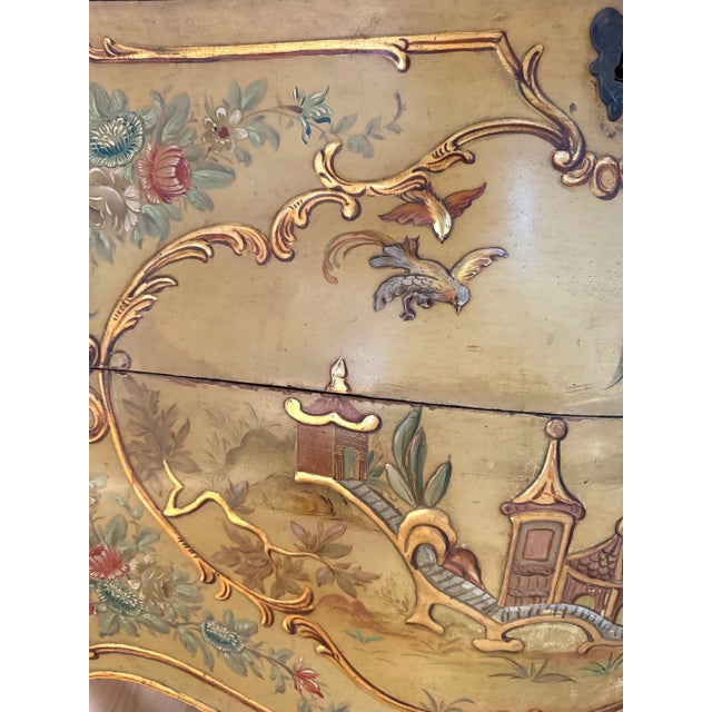 Wood 1900-1909 Superb Pair of Serpentine Front Venetian Rocco Style Painted Commodes For Sale - Image 7 of 8