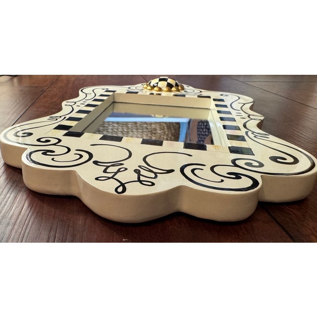 Wood MacKenzie-Childs Doodles Wall Mirror W/ Courtly Check Finial Accent For Sale - Image 7 of 9