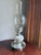 Vintage Mid Century Hurricane Oil Lamp Floral Ceramic Silver Base Glass Chimney For Sale - Image 9 of 9