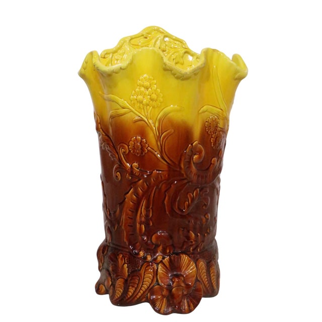 Ceramic Antique Palissy Ware Majolica Umbrella Stand C. 19th C After Bernard Palissy For Sale - Image 7 of 13