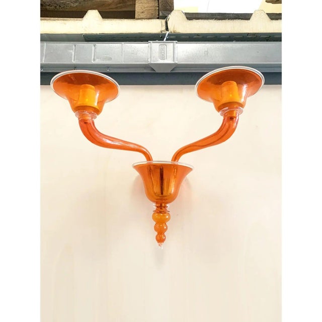 Orange Translucent Murano Glass Wall Sconce by Simoeng For Sale - Image 4 of 5