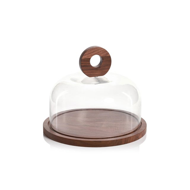 Brea Walnut Wood Cheese Board with Glass Cloche For Sale - Image 4 of 4