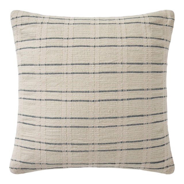 Amber Lewis x Loloi Belmont Cream / Blue 22" x 22" Cover with Down Pillow For Sale