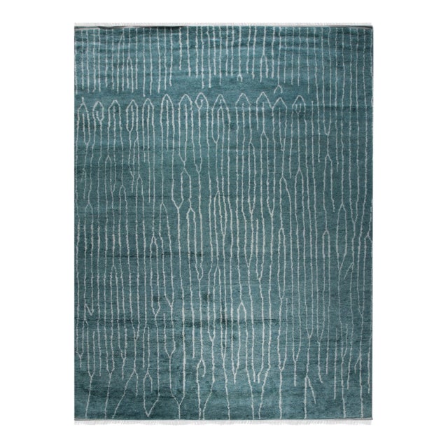 5x8 Beautiful Celia Green Geometric Contemporary Hand Knotted Wool Carpet Rug For Sale