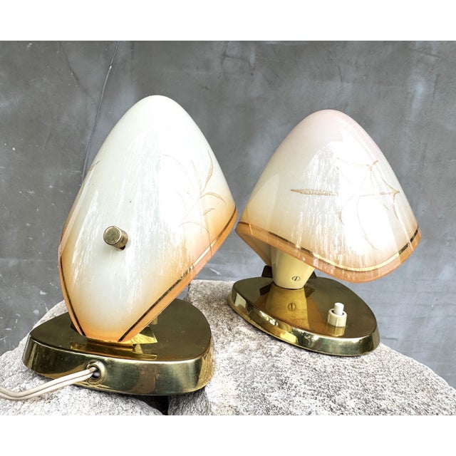 Austrian Brass and Hand-Painted Glass Table Lamps by Rupert Nikoll, 1950s, Set of 2 For Sale - Image 9 of 17