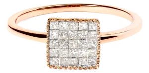 10K Rose Gold 1/3 Cttw Invisible Set Princess Cut Diamond Composite Square Shape Ring for Women - Size 7