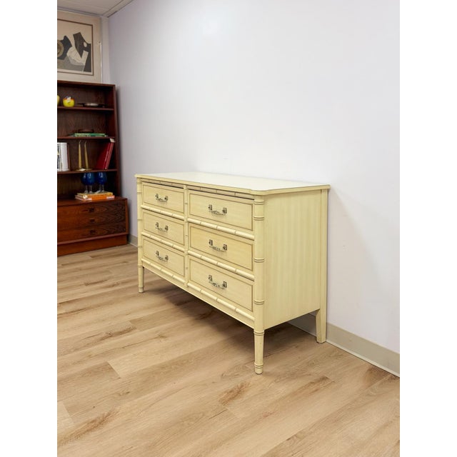 Henry Link Henry Link Bali Hai Cream Faux Bamboo Six Drawer Dresser Hollywood Regency For Sale - Image 4 of 14