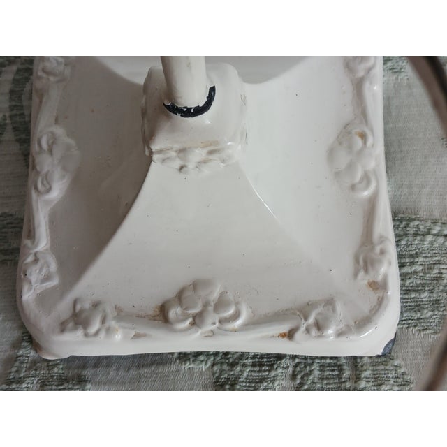 Cream Vintage 1920's Shaving Stand of Cast Iron With Cup and Bakelite Brush and Beveled Glass Swing Mirror For Sale - Image 8 of 8