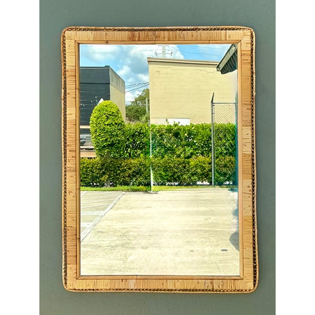 Wood Vintage Woven Rattan Frame Mirror For Sale - Image 7 of 17