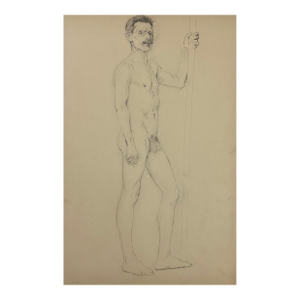 Antique Realist Male Nude Study by Ludwig Ernst Faber, Graphite on Paper