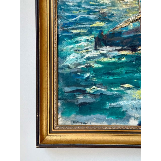 Vintage Original Oil Painting Impressionist Seascape Signed Friedman For Sale In New York - Image 6 of 12