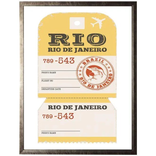 Illustration Rio De Janeiro Travel Ticket in Pewter Shadowbox - 23.5ʺ × 29.5ʺ For Sale - Image 3 of 3