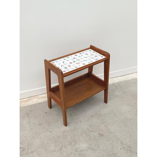 Side Table in Wood and Ceramic, France, 1950, in Very Good conditions. Designed 1950 to 1959