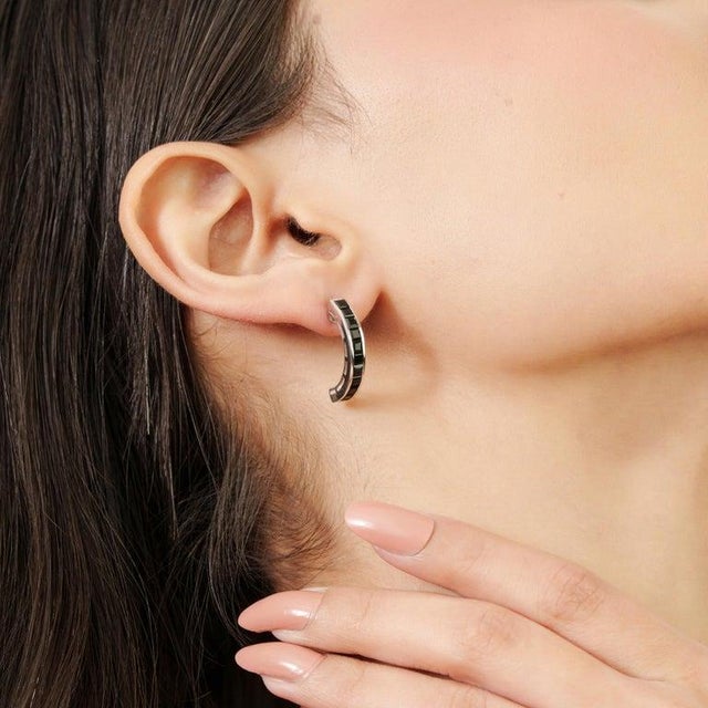 Modern Black Onyx Bar Earrings in 925 Sterling Silver for Her- 2 Pieces For Sale - Image 6 of 10