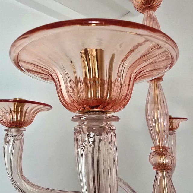 1970s Italian Pink Neoclassical Murano Glass Chandelier For Sale - Image 9 of 11