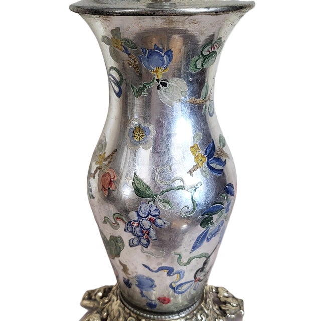 Antique Asian Reverse Painted Mercury Glass Vase as Lamp For Sale In New York - Image 6 of 13