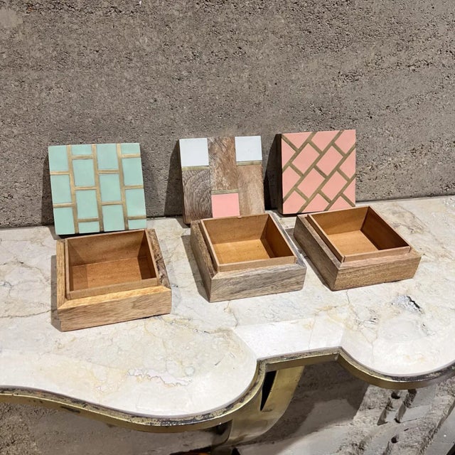 Handcrafted Three Trinket Boxes Mod Geometric Design For Sale In San Diego - Image 6 of 6