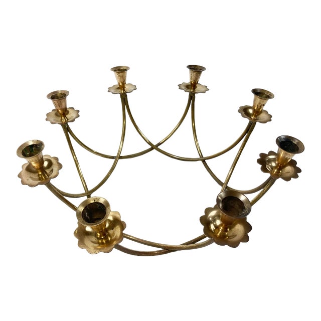Vintage Danish Style 8-Arm Brass Candelabra For Sale