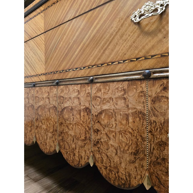 Stunning Antique Chevron & Burl Marquetry Inlaid Commode Chest of Drawers For Sale - Image 9 of 12
