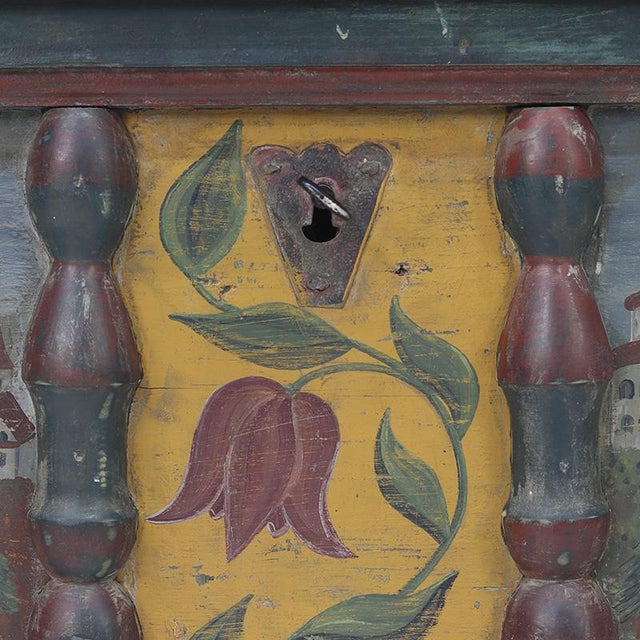 Rustic Farmhouse Folk Art Painted Bridal Chest For Sale - Image 9 of 16