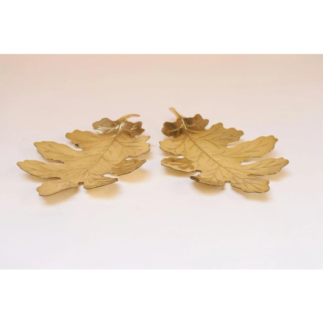 Mid-Century Modern Pair of Vintage Hollywood Regency-Style Brass Leaf Catchalls / Decorative Dishes For Sale - Image 3 of 17