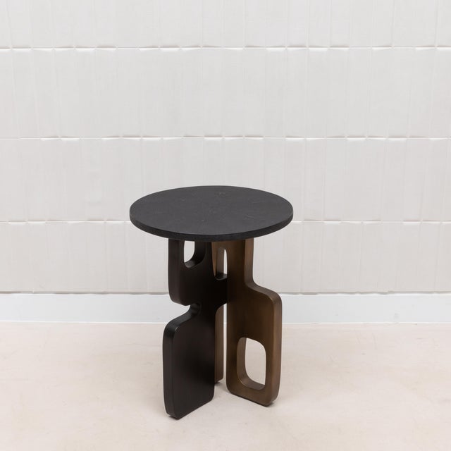 2020s Side Table in Black Shagreen With Bronze Patina and Black Brass by Kifu Paris For Sale - Image 5 of 12