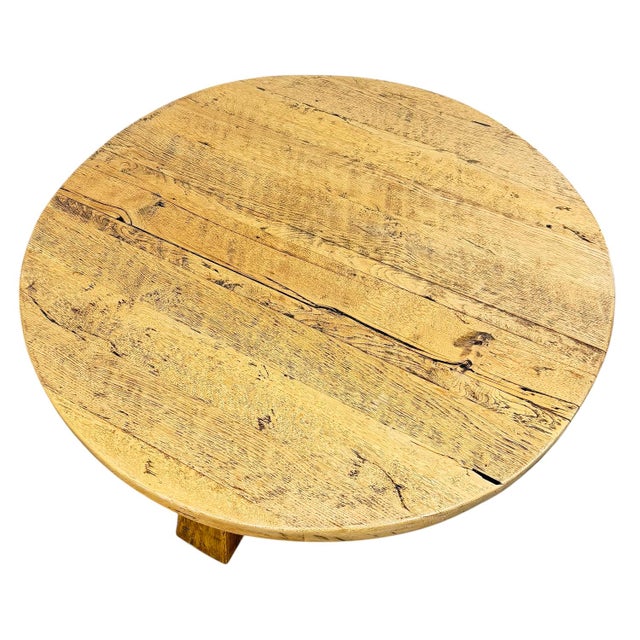Wood Vintage Rustic Brutalist European Round Oak Coffee Table , 1950s For Sale - Image 7 of 11