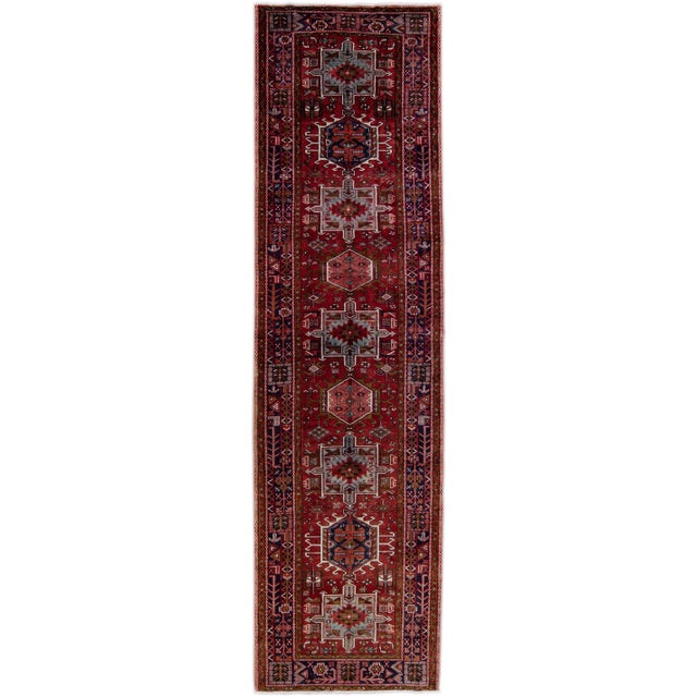 1960s Vintage Persian Heriz Handmade Red Medallion Wool Runner For Sale - Image 9 of 9