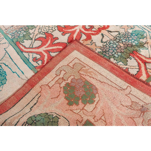 Arts & Crafts Doris Leslie Blau Vintage Irish Arts & Crafts Floral Ivory Hand-Knotted Wool Rug For Sale - Image 3 of 8