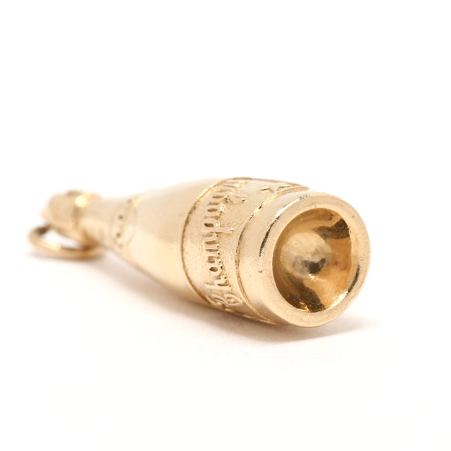 Solid Gold Champagne Bottle Charm, 14k Yellow Gold, Length 1.5 In For Sale - Image 4 of 5