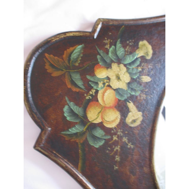 1980s Vintage French Country Ornate Hand Painted Wood With Flower Design Mirror For Sale - Image 5 of 15