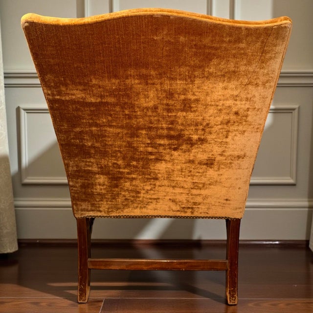 Textile 1990s Moss Green Velvet English Edinburgh Traditional Wingback Chairs For Sale - Image 7 of 12