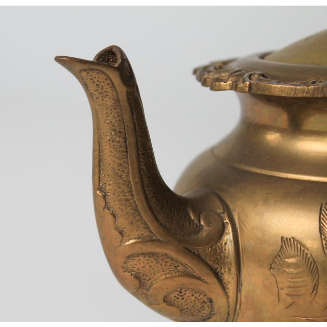 Vintage Middle Eastern Etched Brass Teapot For Sale - Image 12 of 14